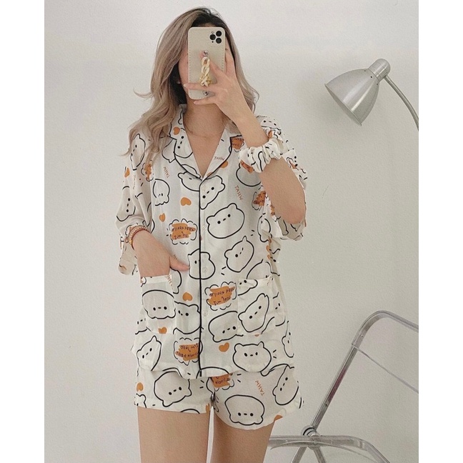 Bộ pizama tặng kèm scrunchies (video/hàng sẵn) | BigBuy360 - bigbuy360.vn