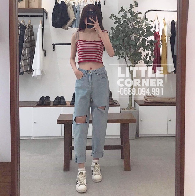 Quần slim baggy jeans rách ulzzang style kèm ảnh thật