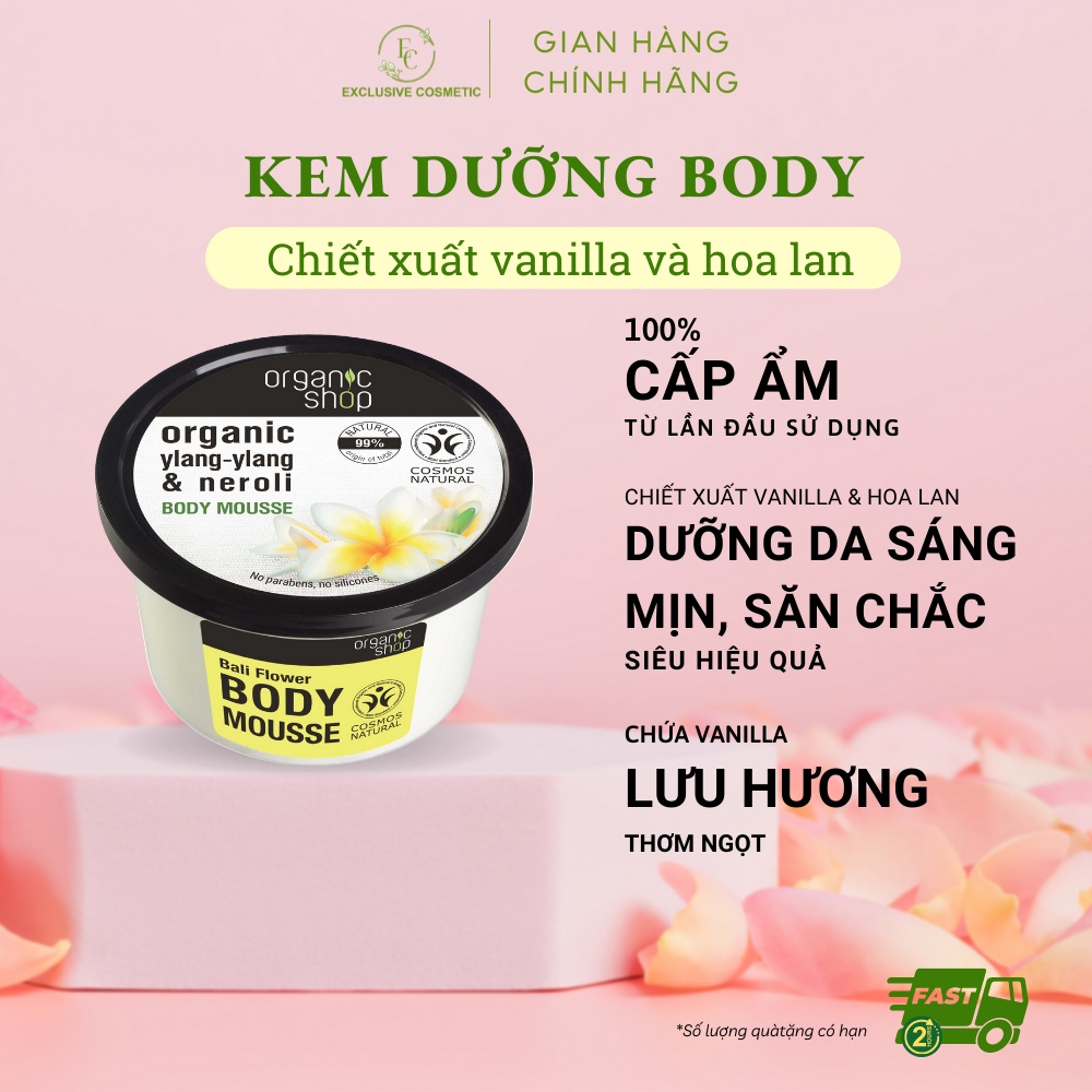 Kem dưỡng toàn thân ORGANIC SHOP Body cream hỗ trợ dưỡng da thêm mềm mại, săn chắc và sáng da 250ml FOOD FOR SKIN