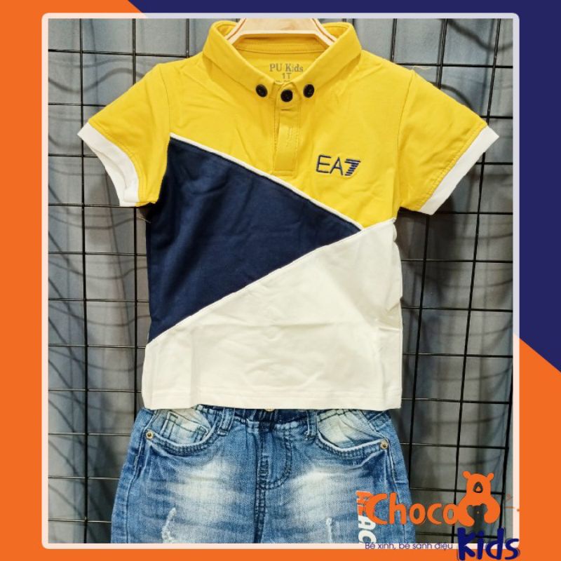 ÁO THUN BÉ TRAI MÀU VÀNG SIZE ĐẠI CÓ CỔ TRỤ ÁO POLO CAO CẤP