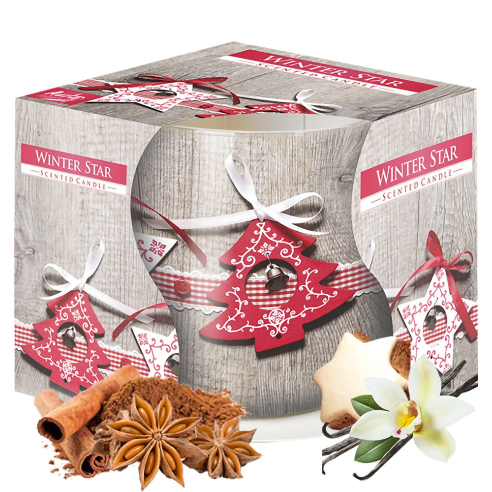 Ly nến thơm tinh dầu Bispol Winter Star 100g QT025561 - quế, hồi, vani, nến xông phòng, trang trí, không khói