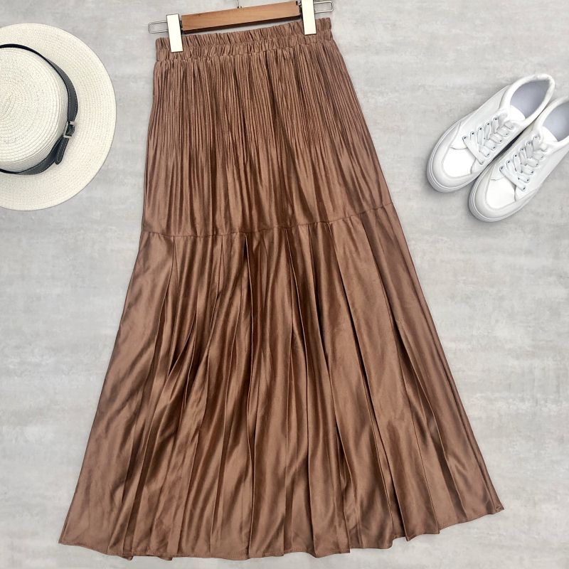 Chân Váy Maxi Da Lộn Dài 35 Inch Dáng Chữ A Xếp Tầng Thời Trang Mùa Đông Cho Nữ