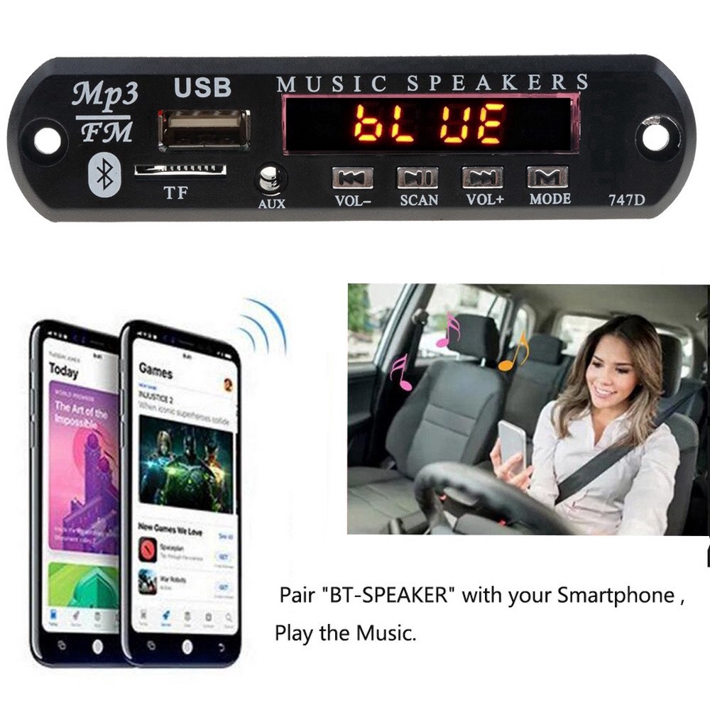 Bảng mạch cổng nhận giải mã âm thanh kết nối Bluetooth 5V-12V cho xe hơi kèm remote