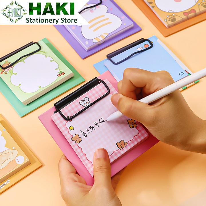 Giấy note ghi chú kiêm kẹp tài liệu mini hình vuông HAKI, giấy nhớ 30 tờ hoạt hình dễ thương NO12