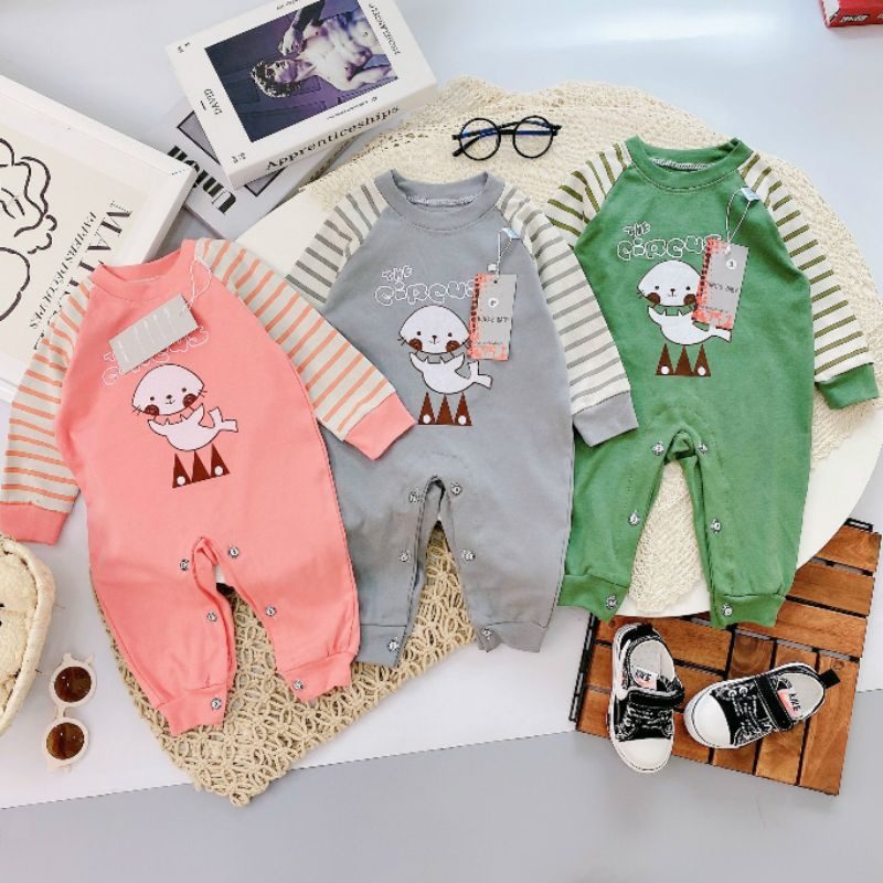 Body Dài Tay Thu Đông Vải Cotton Nỉ Cho Bé 3-9kg
