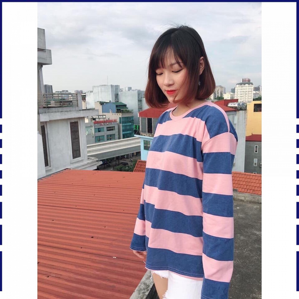 Áo Kẻ Sweater Nam Nữ Unisex Kẻ Hồng Xanh Dài Tay | BigBuy360 - bigbuy360.vn