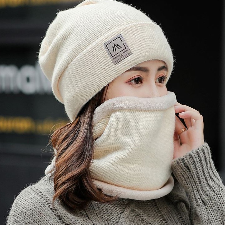 Mũ len hàn quốc kèm khăn quàng cổ nữ Zozo mũ len nữ trùm đầu beanie giữ ấm thời trang mùa đông cá tính