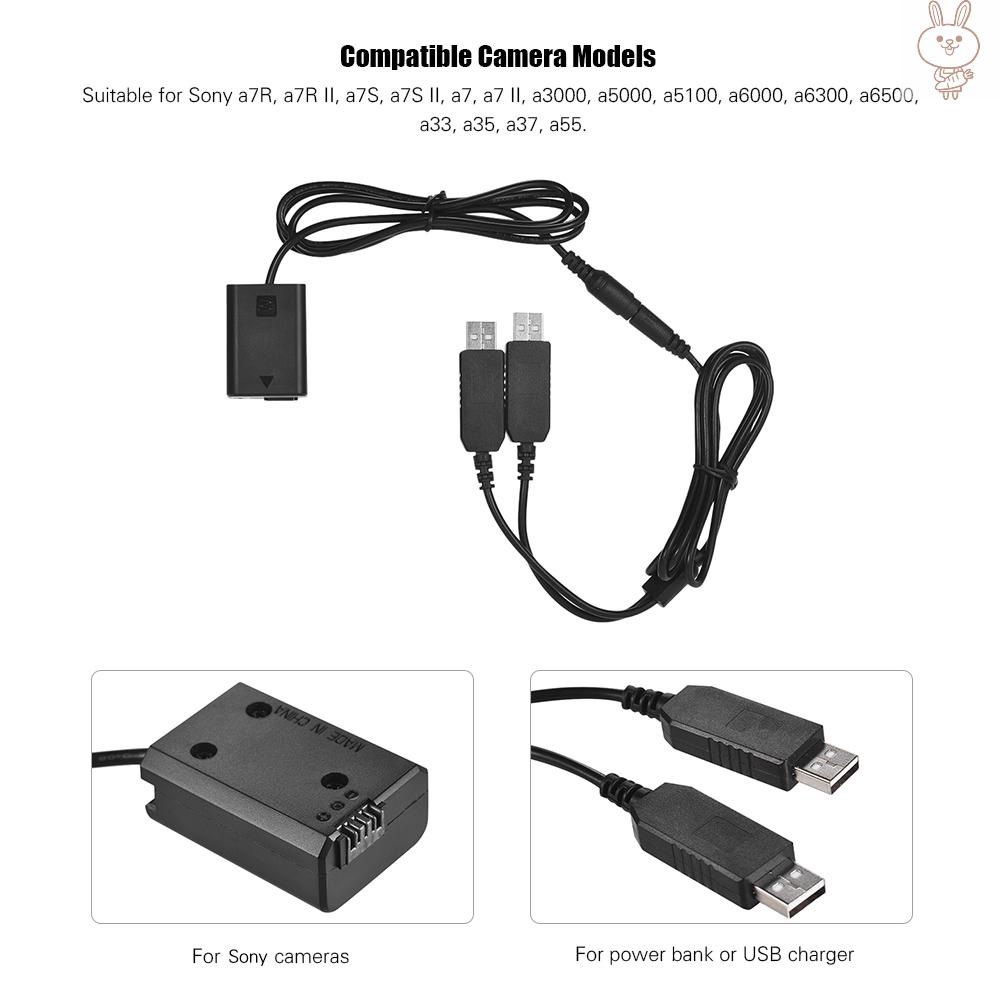 RD Andoer Dual USB Power Kit AC Adapter Replacement NP-FW50 DC Coupler Dummy Battery Fully Decoded for  NEX-3 series, NEX-5N/5R/5C/5T series, NEX-6 series, NEX-7 series, a5000, a6300, a6000, A33,DSC-RX10 RX10 II Camera