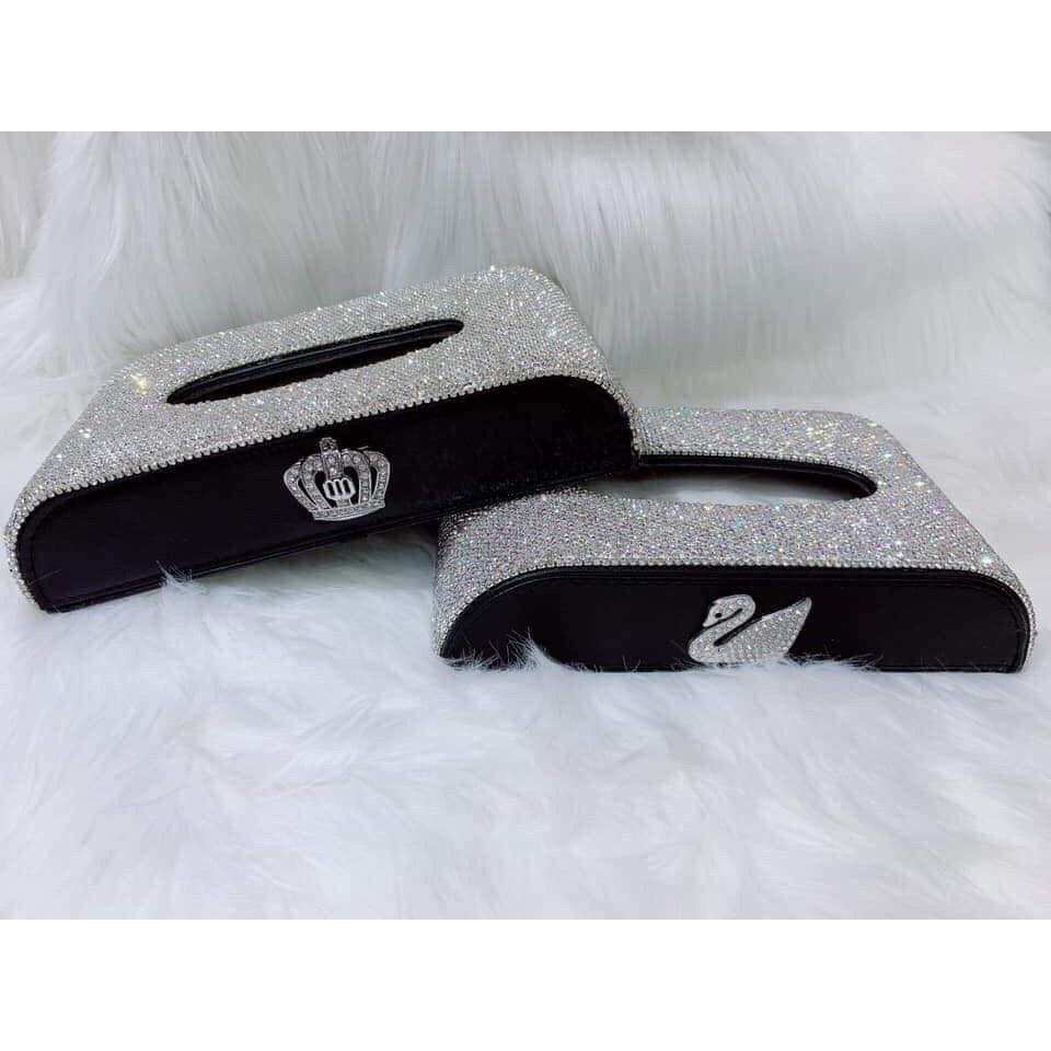 Hộp đựng Khăn Giấy Trên Xe Ô Tô Đính Đá - Phụ Kiện Trang Trí Xe Hơi Cao Cấp, tiện lợi vừa sang chảnh