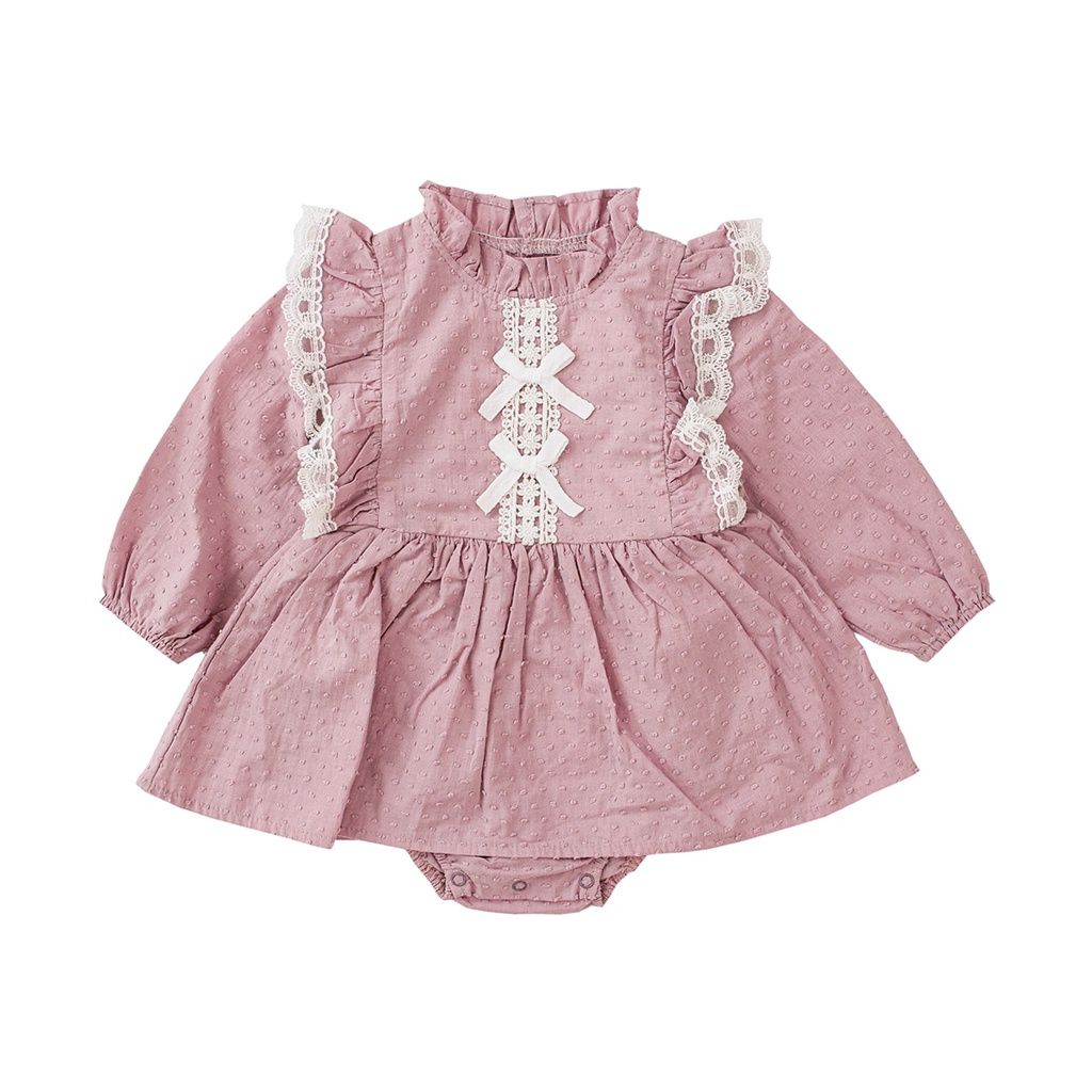 Bộ áo liền quần Sanlutoz bằng cotton tay dài phong cách công chúa dễ thương dành cho bé gái sơ sinh