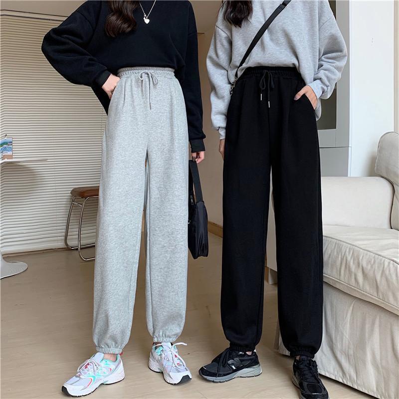 Quần nỉ jogger nữ trơn- ống bom  trơn - thêu unisex 2 màu siêu hot Zinstore94