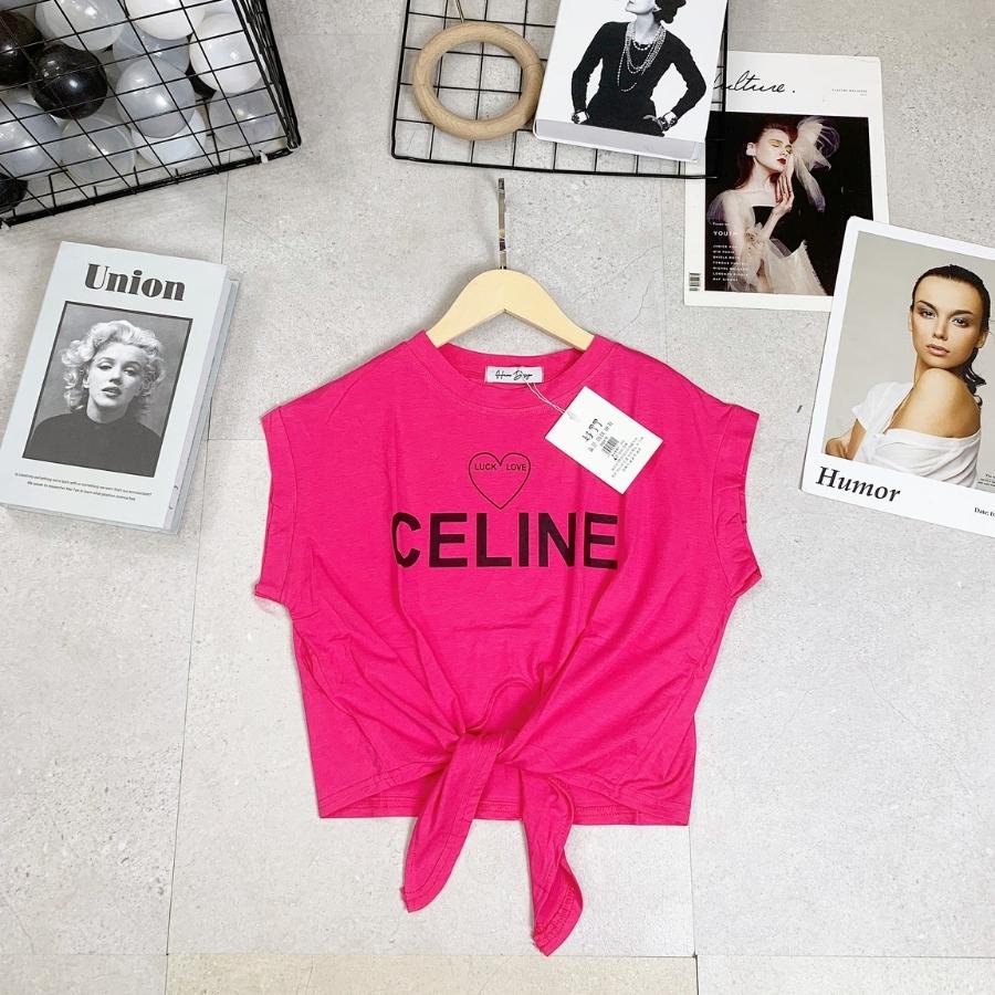 Áo Croptop nữ, áo thun croptop kiểu dây buộc chất cotton mát thiết kế trẻ trung cá tính in hình chữ Celinee