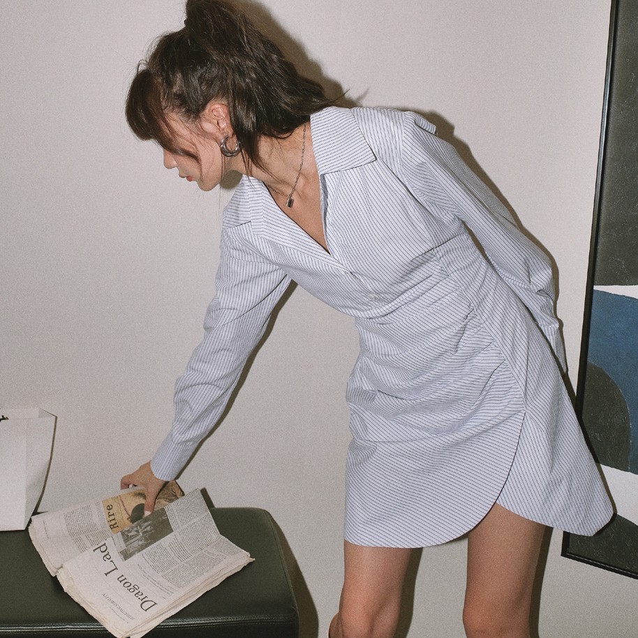 Đầm sơ mi peppermint dài tay kẻ sọc xinh xắn cho nữ 40135