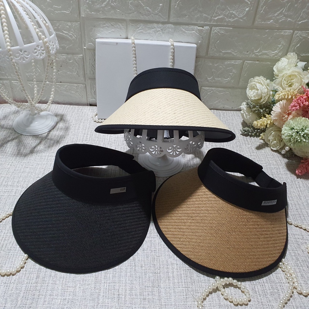 Mũ cói đi biển nón cói nửa đầu Chống năng phong cách HÀN QUỐC