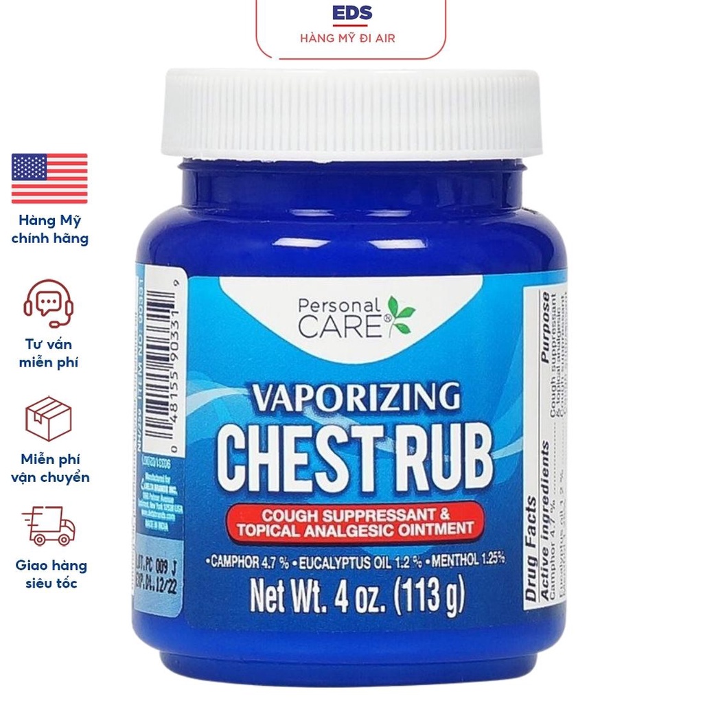 Dầu cù là Mỹ Chest Rub hũ 113gr ấm ngực giảm ho giảm đau dành cho người lớn và trẻ em - EDS Hàng Mỹ