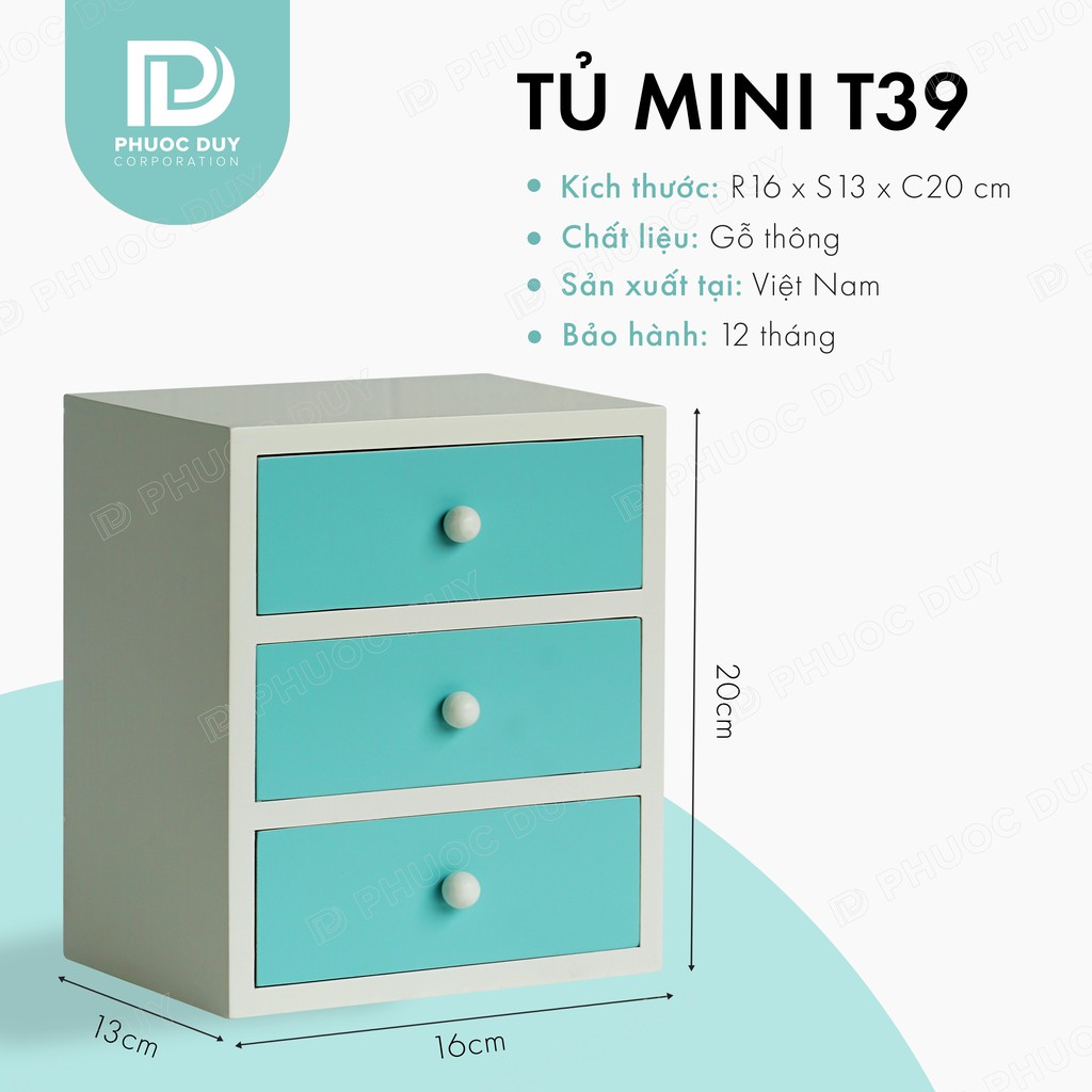 Tủ mini để bàn đa năng 3 ngăn - Tiện ích sắp xếp bàn làm việc - Tủ nữ trang mỹ phẩm - Phuoc Duy Trading T39/57MX