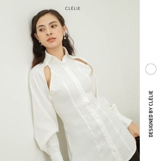 Áo sơ mi trắng tay dài họa tiết trơn | kailyn shirt - clélie