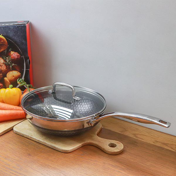 Chảo sâu lòng chống dính 2 mặt Inox 3 lớp đúc liền Kims cook Noon Song 28cm đáy từ - Hàng chính hãng, bảo hành 12 tháng