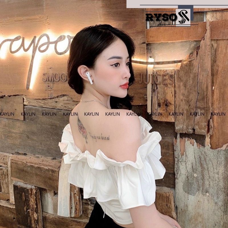 Áo voan cao cấp kiểu croptop trễ vai phối bèo siêu cute nhẹ nhàng cho các nàng