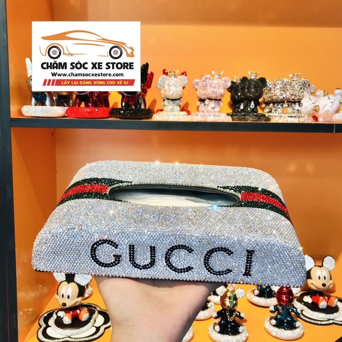 Hộp Đựng Khăn Giấy Gucci Trên Xe Ô Tô Thiết Kế Đính Đá Sang Trọng