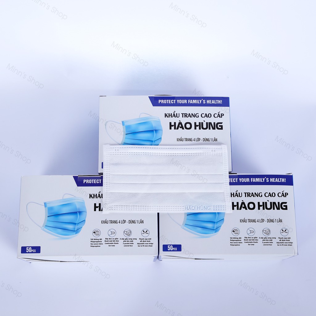 Hộp 50 cái Khẩu trang Y tế 4 lớp Hào Hùng - Chính hãng công ty Hào Hùng