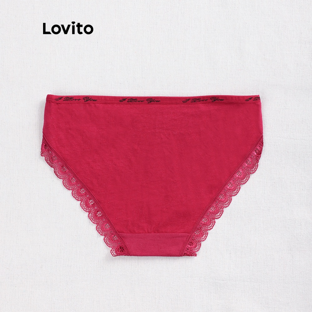 Quần lót Lovito phối ren in chữ đơn giản L00305 (hồng/vàng/đỏ)