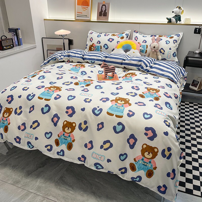 Bộ Chăn Ga Gối, Set Ga Gối Nệm Drap Họa tiết hình thú đáng yêu kích thước 1m2, 1m4, 1m6, 1m8, 2m2 Hoàng Anh