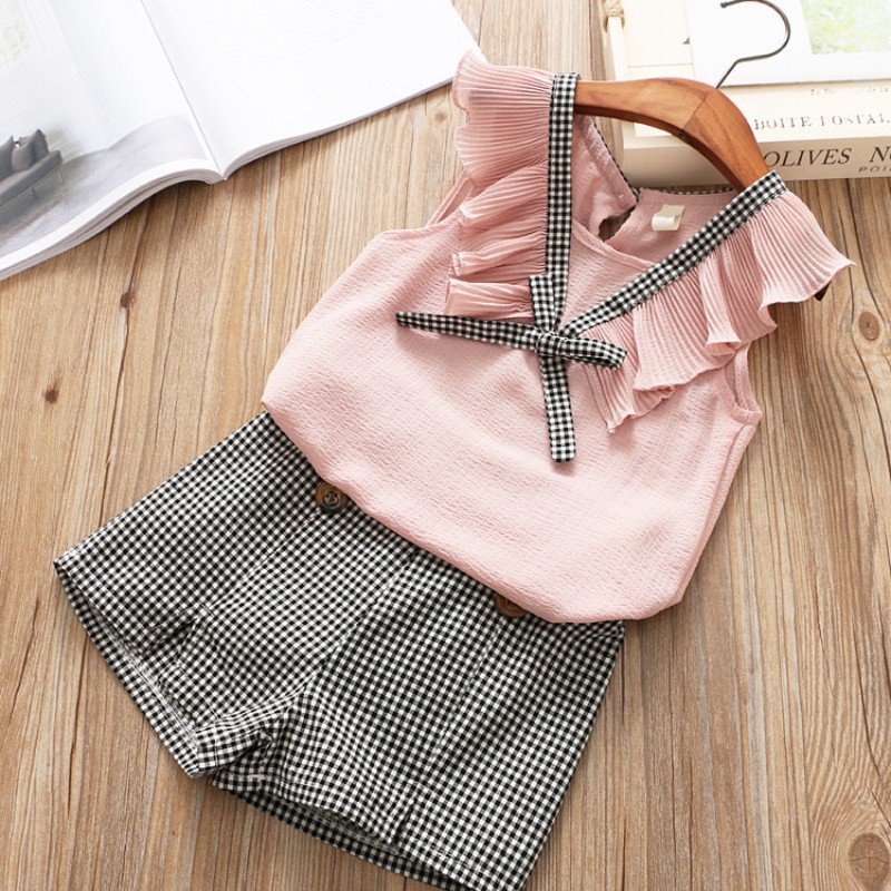 Áo kiểu và quần short sọc ca rô dễ thương cho bé