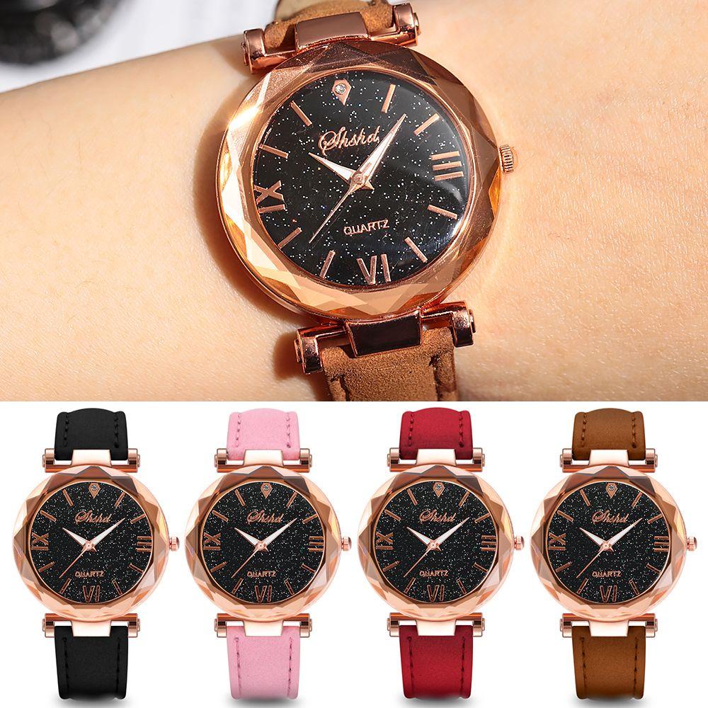 Đồng Hồ Nữ ESPO Dây Da Mặt Tròn Đính Ngôi Sao Thời Trang