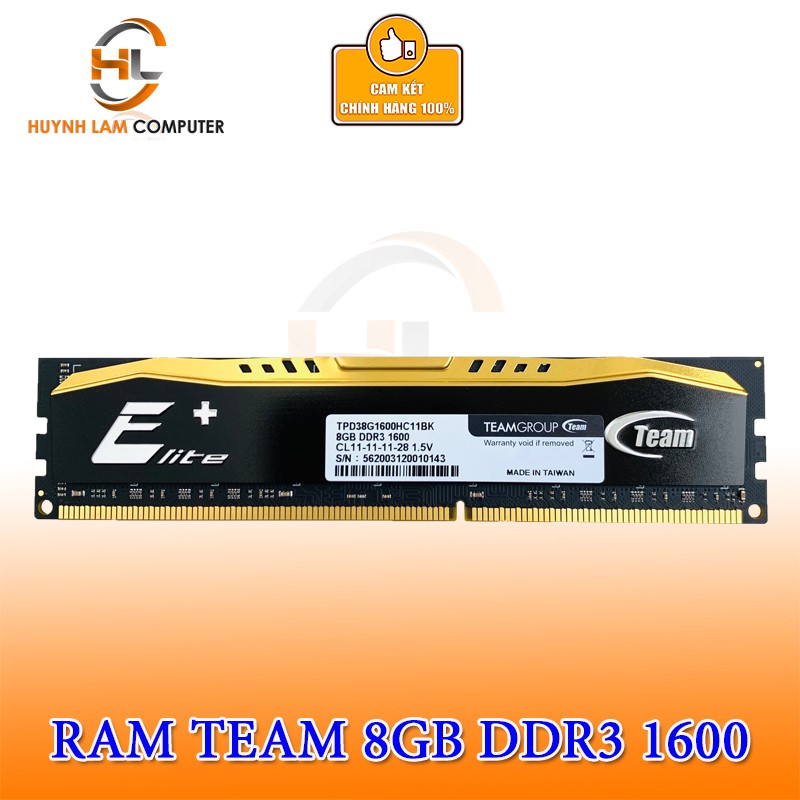 [Mã ELMS05 giảm 5% đơn 300k]Ram 8GB Teamgroup Elite DDR3 1600MHZ Tản Vàng Networkhub Phân phối