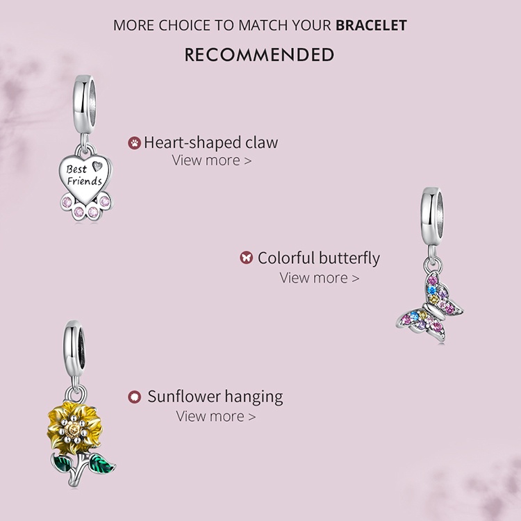 Mặt vòng tay BAMOER bạc 925 hình trái tim/ hoa hồng/ bướm/ mèo dành cho nữ