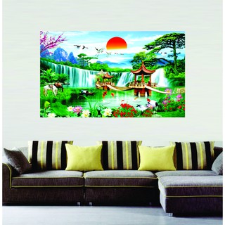 (Tranh treo tường) tranh trang trí 3d - Sơn thủy hữu tình in decal chống ẩm, mốc, nám