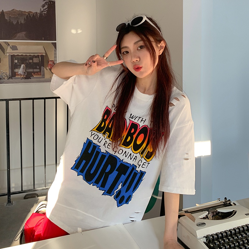 SUXI Áo Thun Tay Ngắn Dáng Rộng In Chữ Thời Trang Mùa Hè Dễ Phối Đồ Cho Nữ