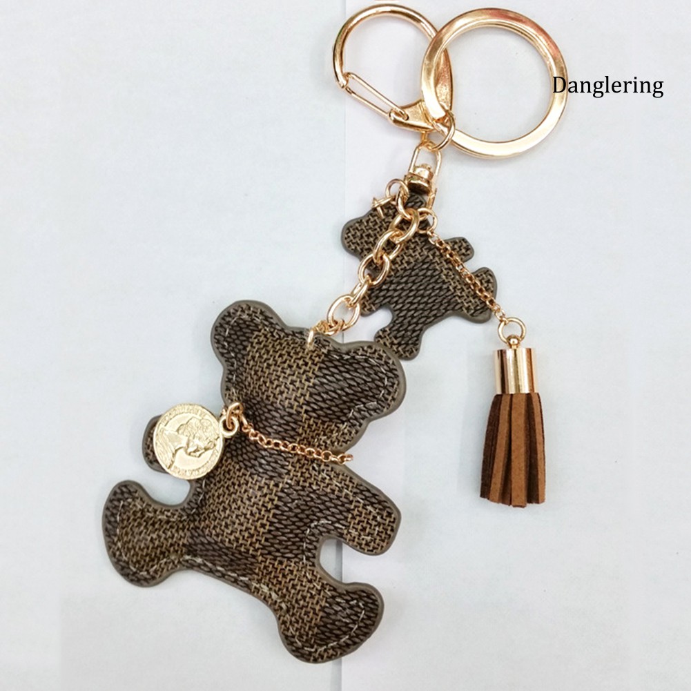 Móc khóa dây tua rua có mặt phụ kiện hình gấu dễ thương