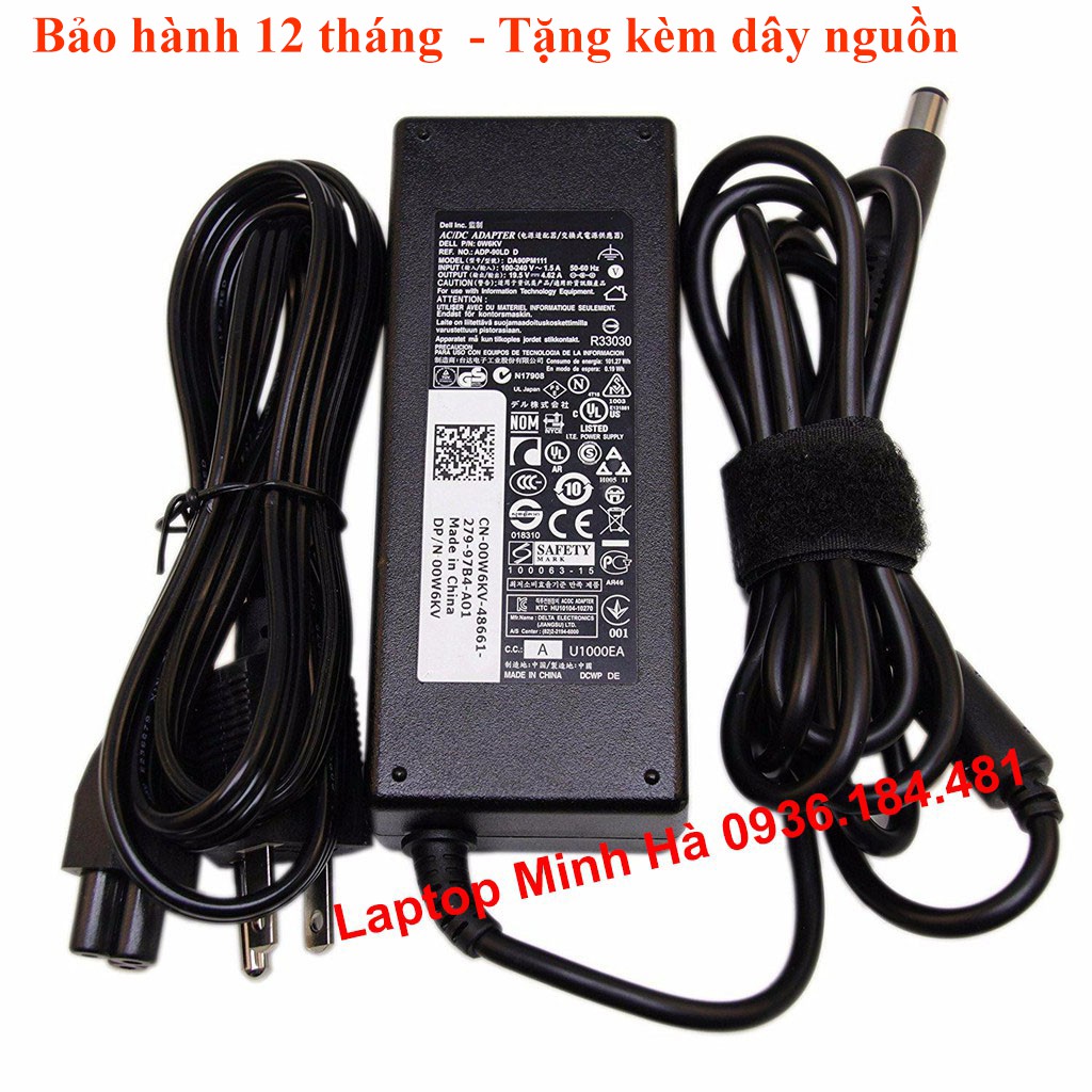 Sạc laptop Dell 19.5V 4.62A (90W) Chân kim TO - Tặng kèm dây nguồn - Bảo hành 12 tháng lỗi đổi hàng mới