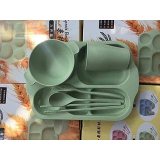 Khay cơm lúa mạch cho bé, khay cơm lúa mạch 6 chi tiết