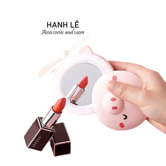 Gương mini cầm tay bỏ túi kèm đèn led và quạt cắm sạc USB tiện lợi 3 In 1 giúp bạn gái trang điểm tiện lợi hơn