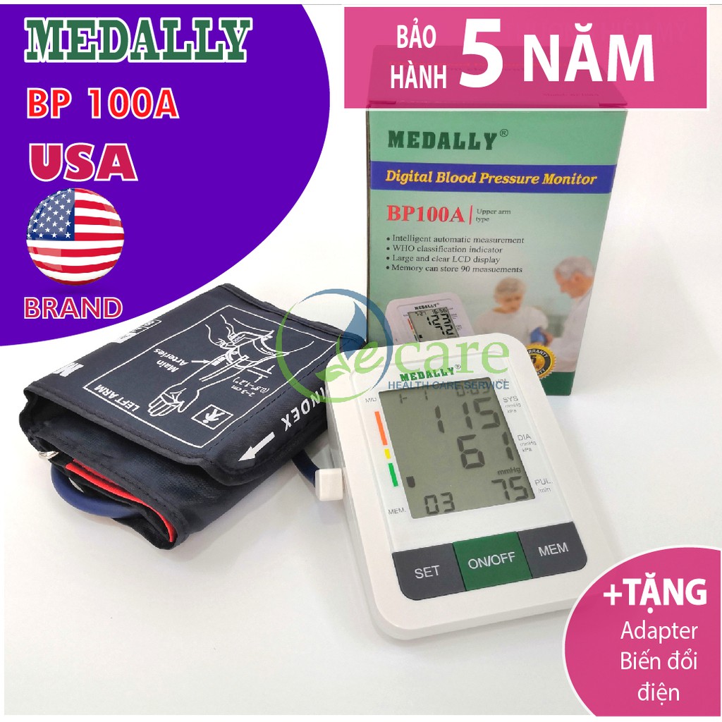 Máy đo huyết áp bắp tay Medally BP 100A - Bảo hành 5 năm