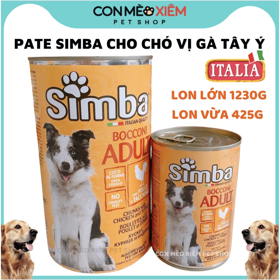 Pate cho chó Simba lon 1230g 415g vị gà tây, lon thức ăn tiết kiệm 1kg 230 cún lớn con nhỏ Con Mèo Xiêm