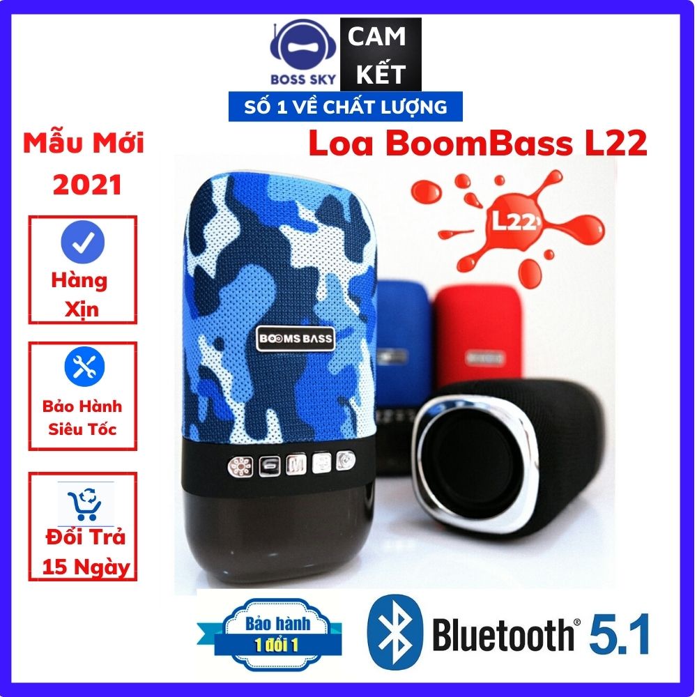 Loa Bluetooth Mini Boombass L22 Cao Cấp Bass Mạnh Pin Trâu Led Nhạc Thẻ Nhớ Audio 3.5mm HF18 BOSS SKY