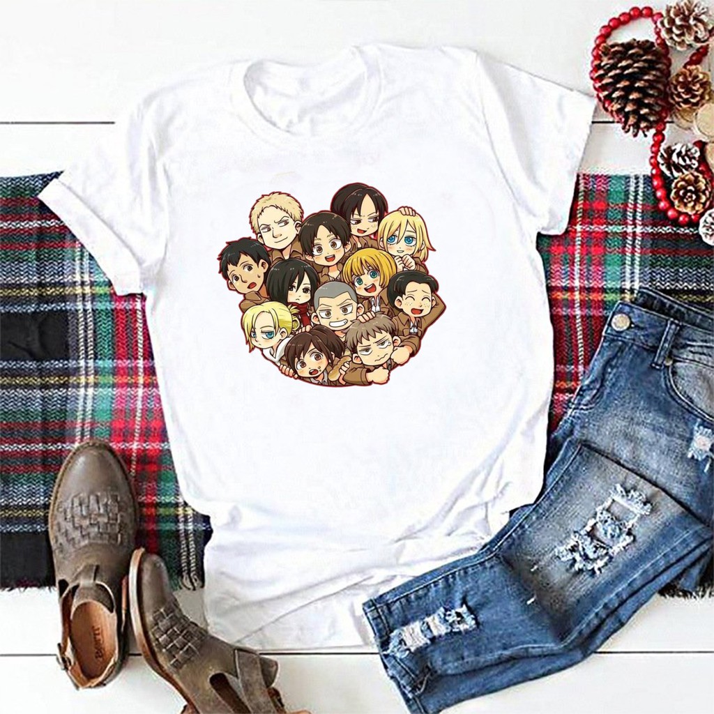 Áo thun phông trắng đen in hình Attack on Titan Đại chiến Titan anime