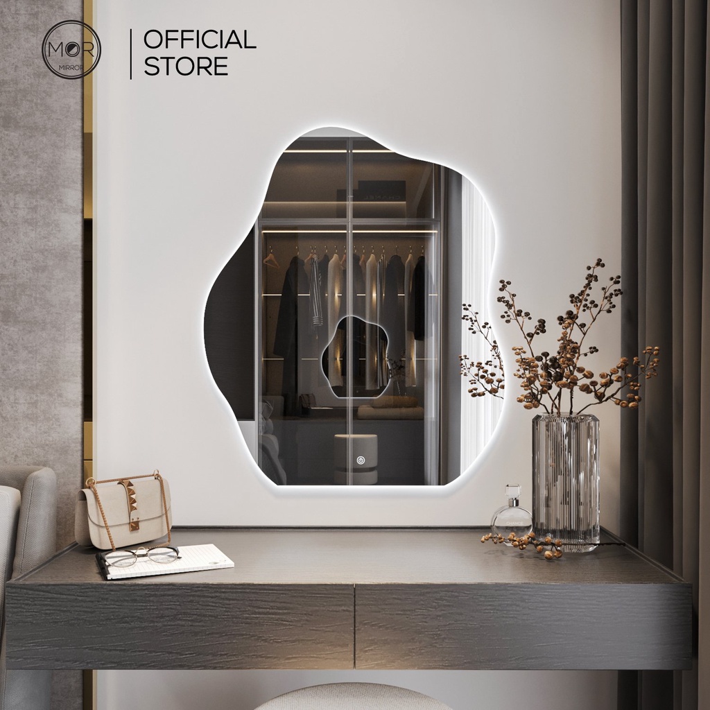 Gương Decor Hình Hạt Đậu Bàn Trang Điểm Cao Cấp MOR MIRROR Kích Thước 70x85cm Đầy Đủ Phụ Kiện