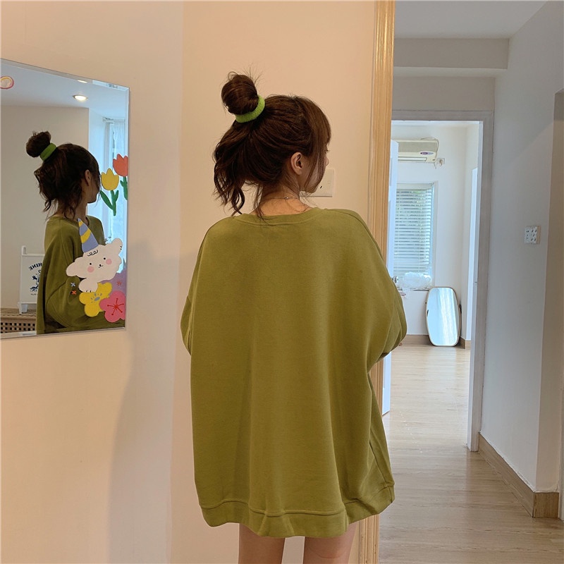 Áo sweater tay dài dáng rộng thời trang Hàn Quốc thanh lịch