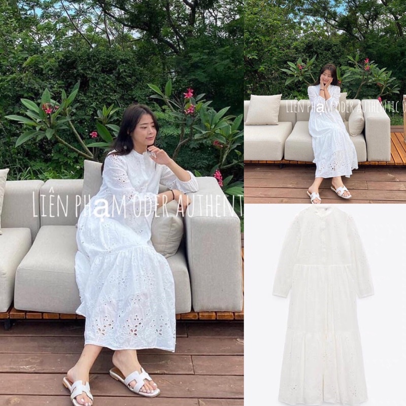 Đầm Zara Đầm maxi váy maxi thô đũi 2 lớp trắng Zara xuất V055 Váy Zara