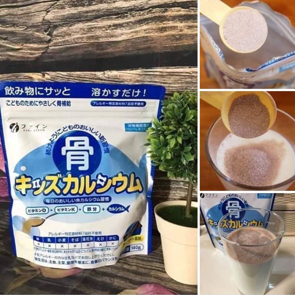Bột Bone's Calcium for kids bổ sung canxi cá tuyết tăng chiều cao Nhật Bản túi 140gr