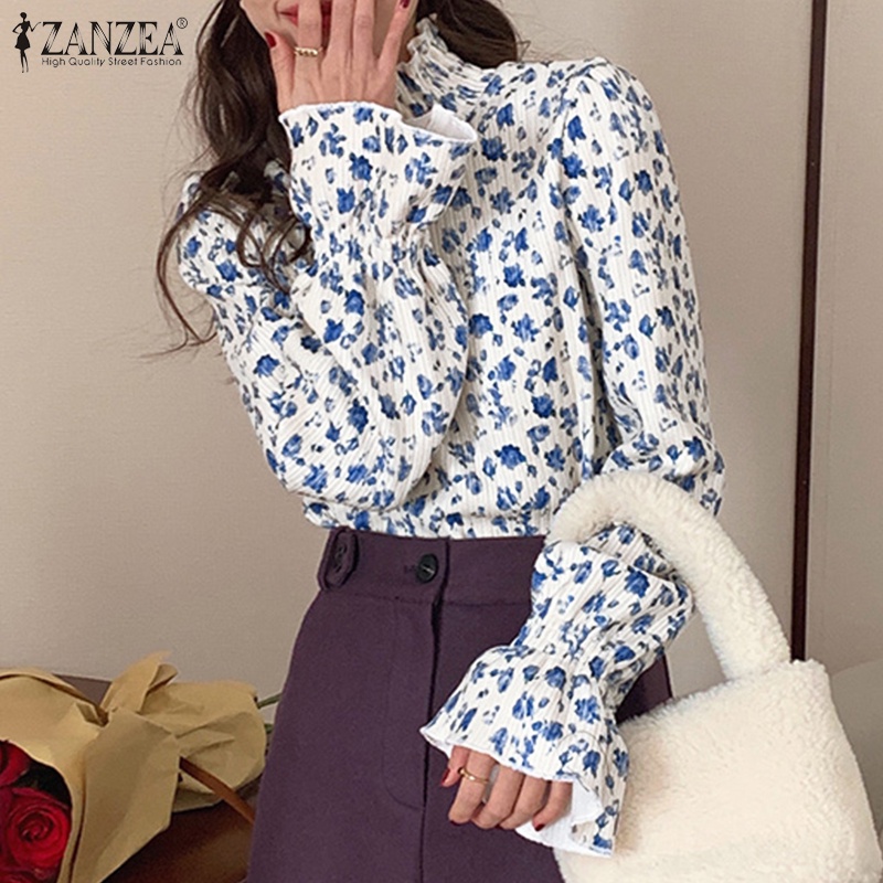 Zanzea Áo Tay Dài Cổ Lọ In Họa Tiết Phong Cách Hàn Quốc Dành Cho Nữ