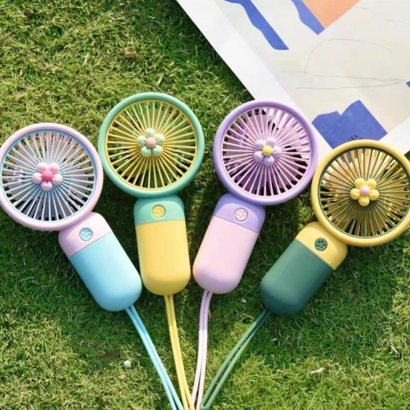 Quạt Cầm Tay Mini, Quạt Tích Điện Hình Bông Hoa Dễ Thương Siêu Mạnh 4 Màu Sắc Dễ Thương