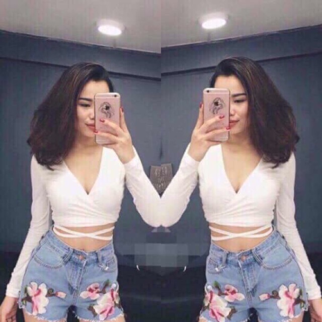 Áo croptop cột dây chéo bụng