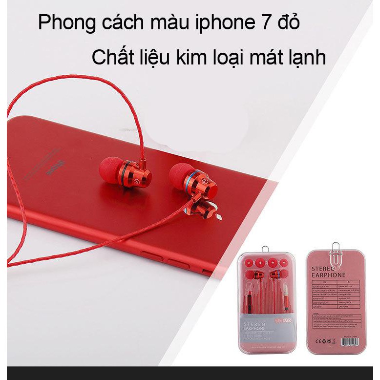 Tai nghe Piston BASS HI-FI kim loại mát lạnh cho điện thoại iPhone - màu iphone đỏ (G80)