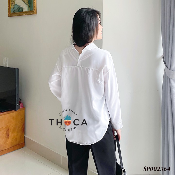 Áo sơ mi nữ vạt bầu ba nút sau trắng, đen, xanh THOCA HOUSE kiểu cách, gợi cảm, phối mọi trang phục